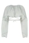 Kiko Kostadinov Stretch Cotton Blend Blouse With Bell Sleeves In Gray