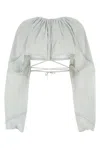 Kiko Kostadinov Stretch Cotton Blend Blouse With Bell Sleeves In Blue