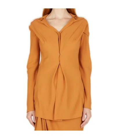 Kiko Kostadinov Long-sleeved Cut-out Front-slit Blouse In Orange