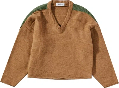 Kiko Kostadinov Delian V-neck Jumper Melange Almond In Melange Almond/melange Green