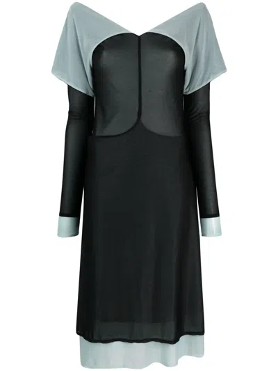 Kiko Kostadinov Mora Layered Midi Dress In Schwarz