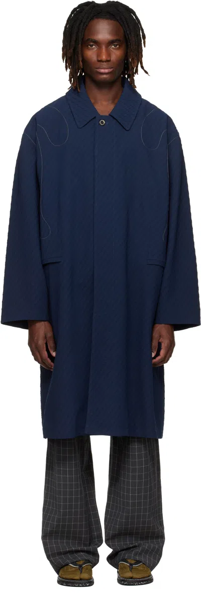 Kiko Kostadinov Navy Euri K-shoulder Coat In Blue
