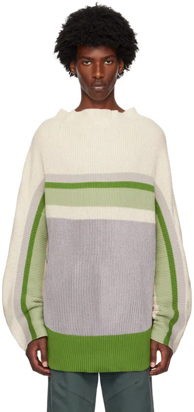 KIKO KOSTADINOV OFF-WHITE & GREEN ESSICK STRIPE TURTLENECK