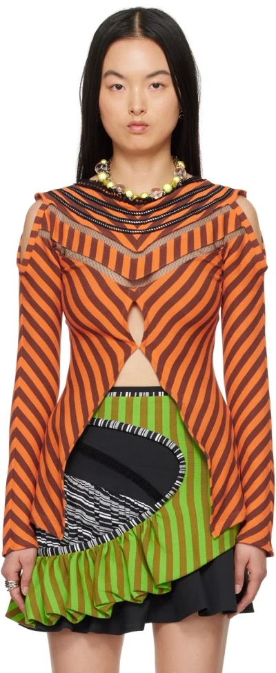 Kiko Kostadinov Orange Panoply Top In Samhain Orange Strip