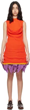 Kiko Kostadinov Orange Vecto Knit Tunic Minidress In Vermillion Red