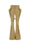 Kiko Kostadinov Feather Trim Flared Cotton Pant In Green