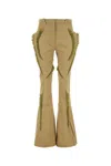 Kiko Kostadinov Feather Trim Flared Cotton Pant In Beige O Tan