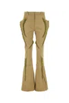 Kiko Kostadinov Feather Trim Flared Cotton Pant In Beige O Tan