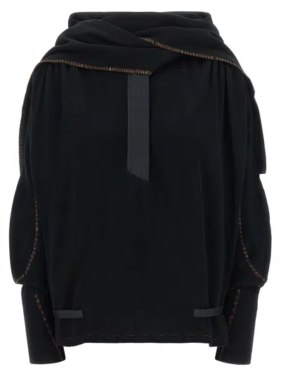 Kiko Kostadinov Cotton Draped Hood Sweater In Black