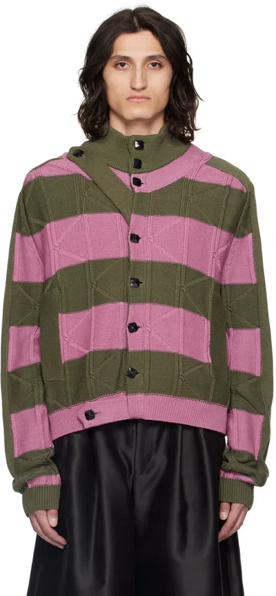 Kiko Kostadinov Merli Twinset Cardigan Khaki / Rose Pink In