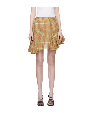 Kiko Kostadinov Plaid Skirt In Brown