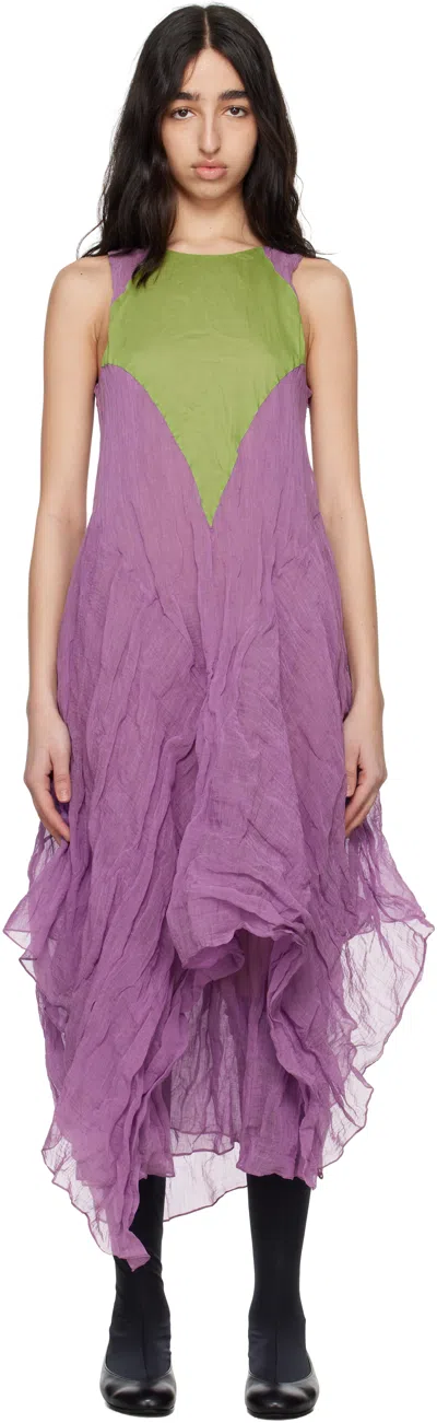 Kiko Kostadinov Purple & Green Shura Sleeveless Maxi Dress In Lilac/ Kelly Green
