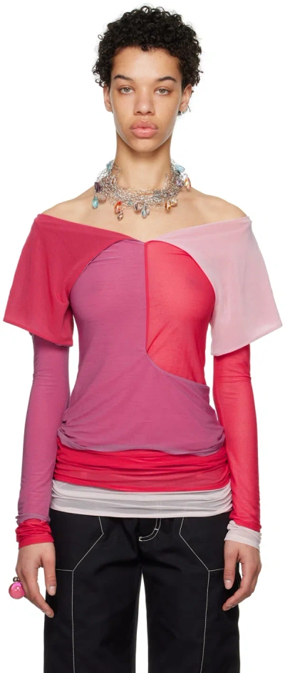 Kiko Kostadinov Red & Pink Mora Long Sleeve T-shirt In Hibiscus/peach Heath