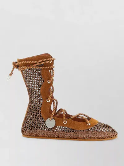 Kiko Kostadinov Reticella Ankle Boots Mesh Suede Metallic In Brown