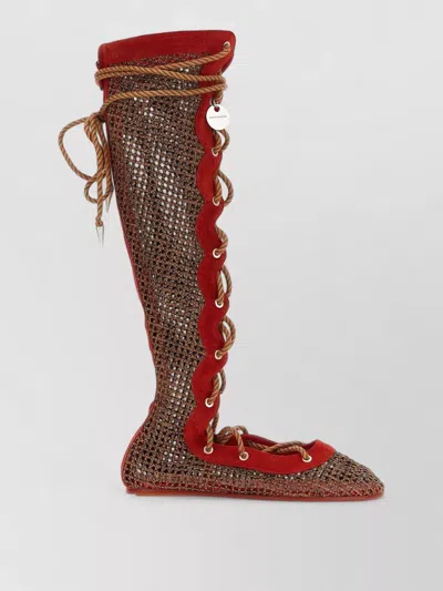 Kiko Kostadinov Reticella Boots Mesh Knee High Laced In Red