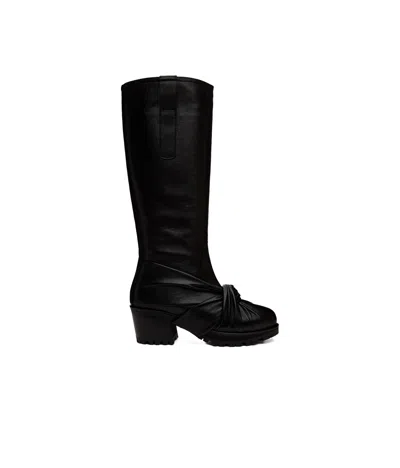 Kiko Kostadinov Black Knotted Riding Boots In Faded Black/oil Blac
