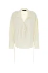 Kiko Kostadinov Satin V-neck Shirt With Drawstring Hemline In White
