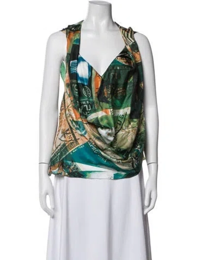 Pre-owned Kiko Kostadinov Silk Printed Top In Green