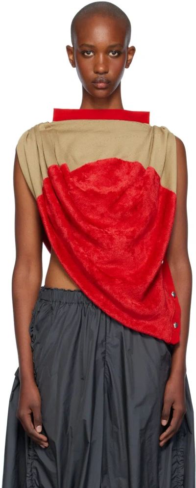 Kiko Kostadinov Tan & Red Phantom Knit T-shirt In Ruby Red/sandstone