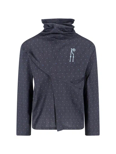 Kiko Kostadinov High Collar Asymmetric Geometric Pattern Jacket In Blue