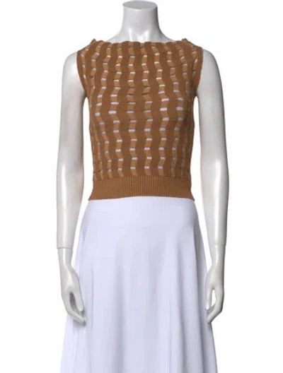 Pre-owned Kiko Kostadinov Virgin Wool Bateau Neckline Crop Top In Brown