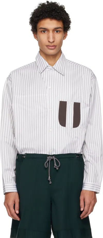 Kiko Kostadinov Double Stripe Veca Panelled Shirt In Gray