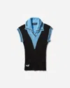 Kiko Kostadinov Women S Quimby Sleeveless Knit Polo Carbon Black / Tropical Blue In Multicolor