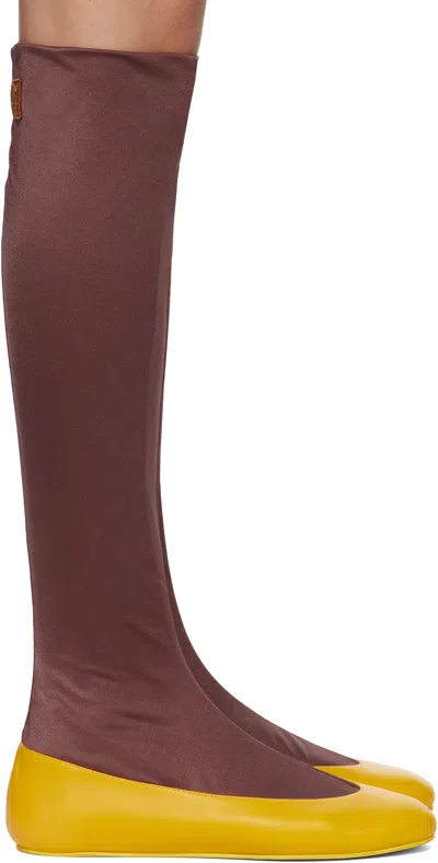Kiko Kostadinov Yellow & Brown Proxima Long Ballerina Flats In Marigold / Chestnut