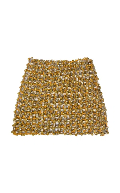 Kilentar Imole Embellished Woven Mini Skirt In Gold