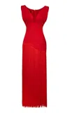 Kilentar Jade Fringed Cotton Maxi Dress In Red
