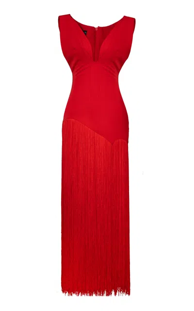 Kilentar Jade Fringed Cotton Maxi Dress In Red