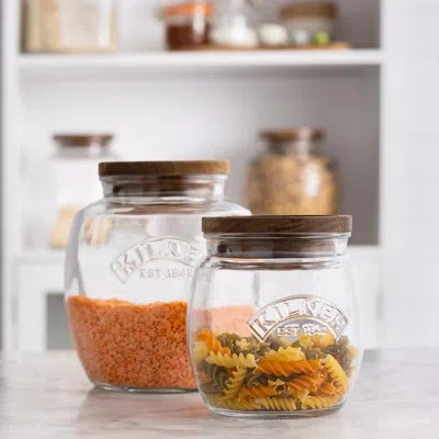 Kilner Jars W/ Wooden Lid Set Of 2 In Clear