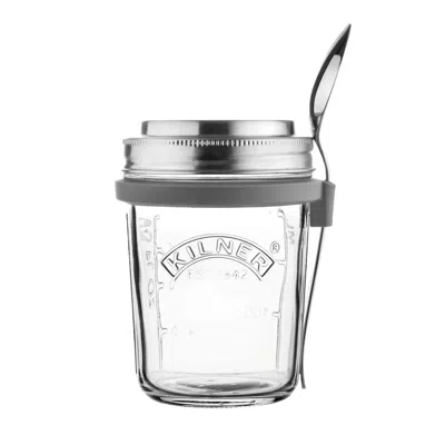 Kilner Parfait & Overnight Oats Jar Set, 350ml Glass Breakfast Jar With Spoon In Transparent
