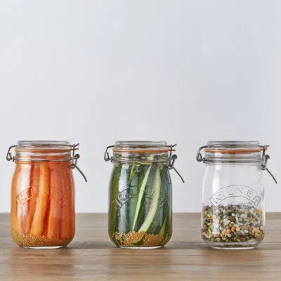 Kilner Round Clip Top Jar 34oz - Set Of 4 In Silver;clear
