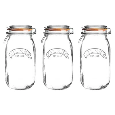 Kilner Round Clip Top Jar 68oz - Set Of 3 In Clear,silver
