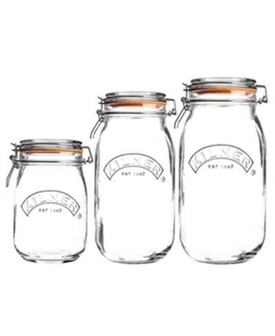 Kilner Set Of 3 Round Clip Top Jars In Clear