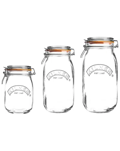 Kilner Set Of 3 Round Clip Top Jars In Gray