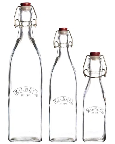 Kilner Set Of 3 Square Clip Top Bottles In Transparent