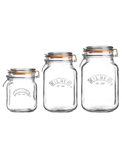 Kilner Set Of 3 Square Clip Top Jars In Clear