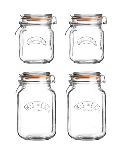 Kilner Set Of 4 Square Clip Top Jars In Transparent