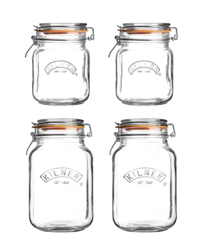 Kilner Set Of 4 Square Clip Top Jars In Clear