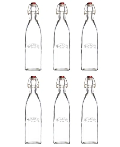 Kilner Set Of 6 Square Clip Top Bottles In Clear