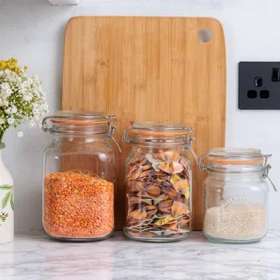 Kilner Square Clip Top Jars - Set Of 3  (34oz, 51oz, 68oz) In Clear