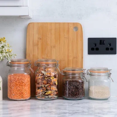 Kilner Square Clip Top Jars - Set Of 4 (two 34oz, Two 51oz) In Clear
