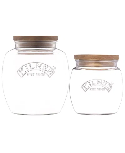 Kilner Storage Jars With Wooden Lid, Set Of 2 In Transparent