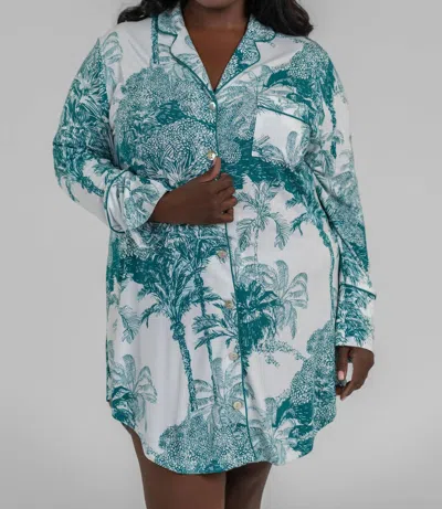 Kilo Brava Bamboo Modal Sleep Shirt In Teal Palm Print In Multi