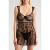 Kilo Brava Dotted Mesh Underwire Babydoll Chemise In Black