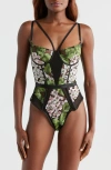 Kilo Brava Embroidered Underwire Bodysuit In Hydrangea Night