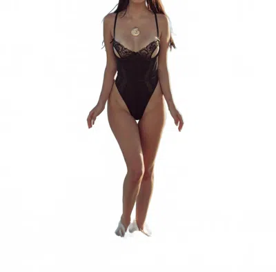 Kilo Brava Embroidered Underwire Bodysuit In Black Embriodery