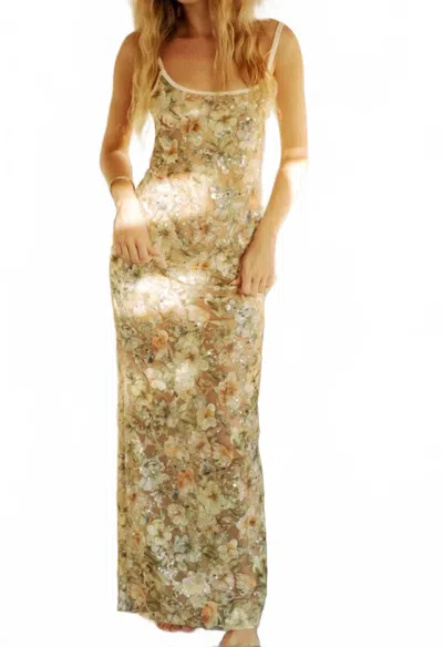 Kilo Brava Embroidery Maxi Slip Dress In Champagne Sparkle In Multi
